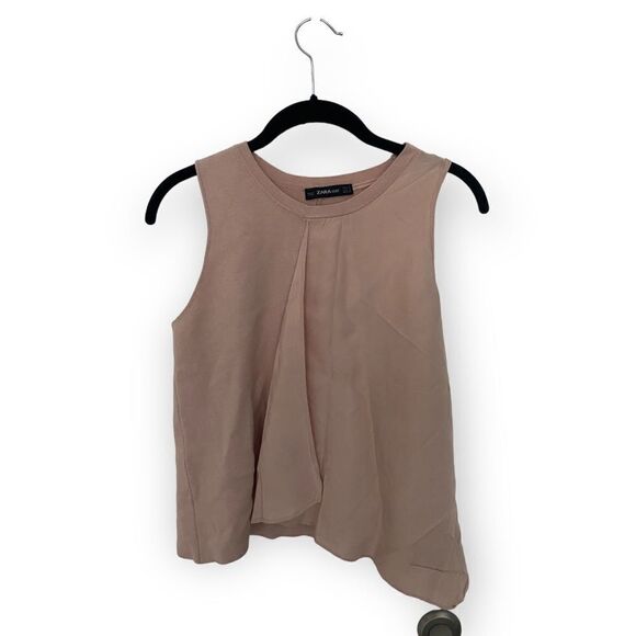 Zara SZ S neutral color tank top with ruffle in front - Picture 1 of 4